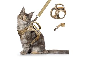nanappice Tactical Cat Harness and Leash for Walking Esacpe Proof,Adjustable Soft Mesh Large Cat Vest with Rubber Handle Easy to Control,Molle Patches
