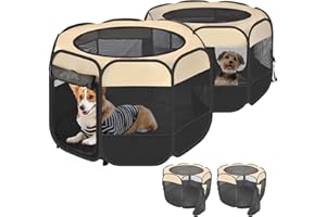 EIGHTEENTEK 2-in-1 Pop Up Cat Playpen, Detachable into 2 Separate Pens, Assembly-Free Portable Puppy House Collapsible Dog Crates Pet Pen Tent Kennel Kitten Enclosure Cage Indoor Outdoor Foldable(M)