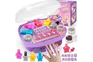 RIANEAN Girls Nail Polish Set Purple, Toys for Girl Age 5 6 7 8 9 10, Nail Care Kit with Nail Polish, Nail Dryer, Fake Nails, nail Glitter, Filer and Toe Separator, Ideal Birthday Gifts for Girls 5-8