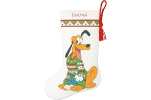 Dimensions Pluto Christmas Stocking Counted Cross Stitch Kit for Beginners, 14 Count White Aida Cloth, 10''L