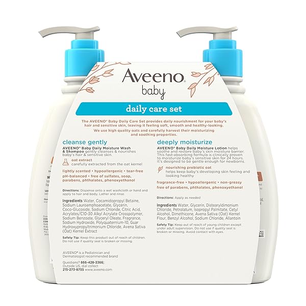 AVEENO BABY DAILY CARE GIFT SET WITH OAT EXTRACT & PREBIOTIC OAT, CONTAINS DAILY MOISTURIZING BODY LOTION & GENTLE 2-IN-1 BABY BATH WASH & SHAMPOO, HYPOALLERGENIC & PARABEN-FREE, TWO PACK