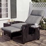 Grand patio Recliner Sun Lounger with Adjustable Backrest and Flip Table Dark view 3
