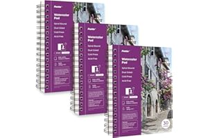 Funto Watercolor Pad 5.5x8.5", 3-Pack, 90 Sheets (140 lb/300 gsm), Double-Sided Cold Press Paper, Spiral Bound, Heavyweight P