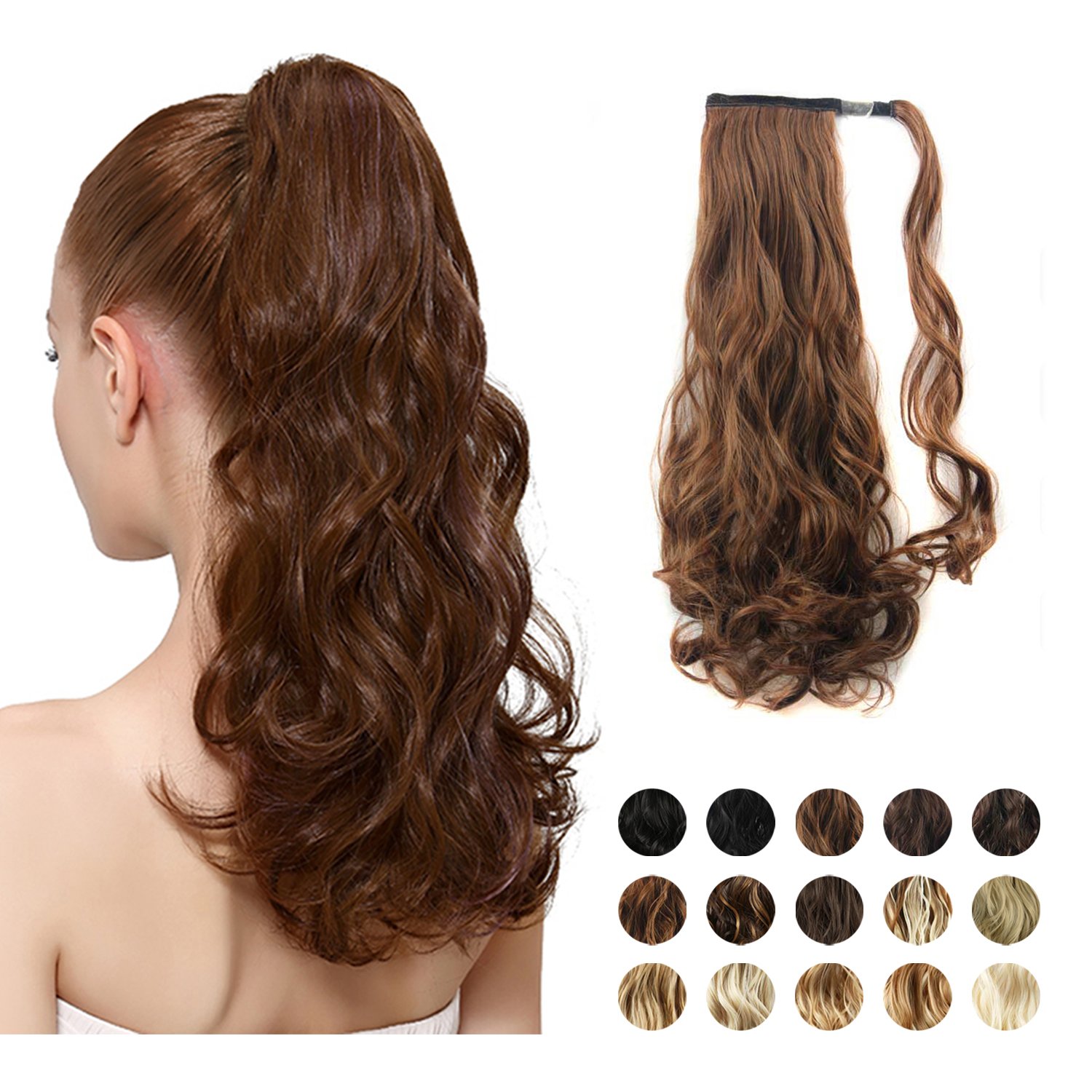 FESHFEN 21" Curly Hair Wrap Around Long Wavy Ponytail ...