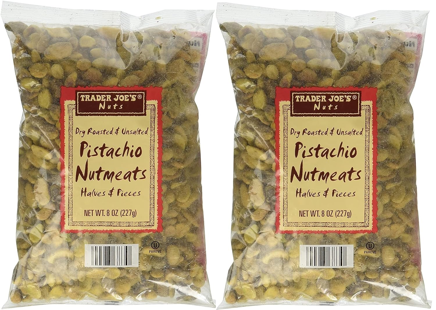 Trader Joe's Dry Roasted and Unsalted Pistachio Nutmeats Halves and Pieces, 8 oz (2-Pack)