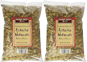 Trader Joe's Dry Roasted and Unsalted Pistachio Nutmeats Halves and Pieces, 8 oz (2-Pack)