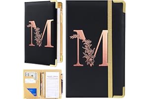 LEMMEKO Server Books for Waitress, Alphabet Server Book with Zipper Pockets, PU Leather Waiter Waitress Book with Pen Holder Fit Server Apron Serving Book, Black M