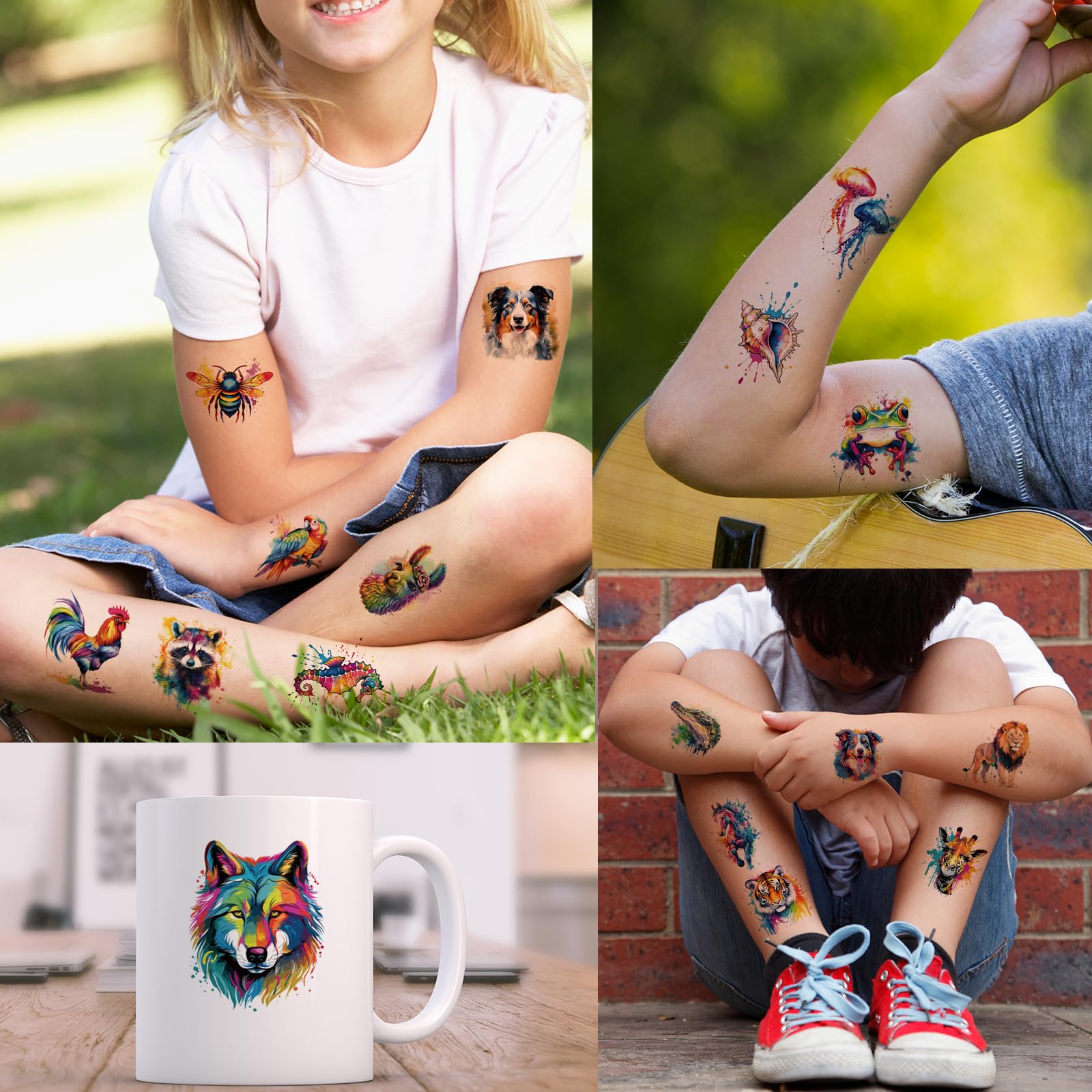 Hotoyannia 160 PCS 30 Sheets Watercolor Animals Temporary Tattoos for kids - Individually Cute Animals Temporary Tattoos Stickers for Girls Boy Body Arm Shoulder Birthday Party Supplies Gifts for Kids