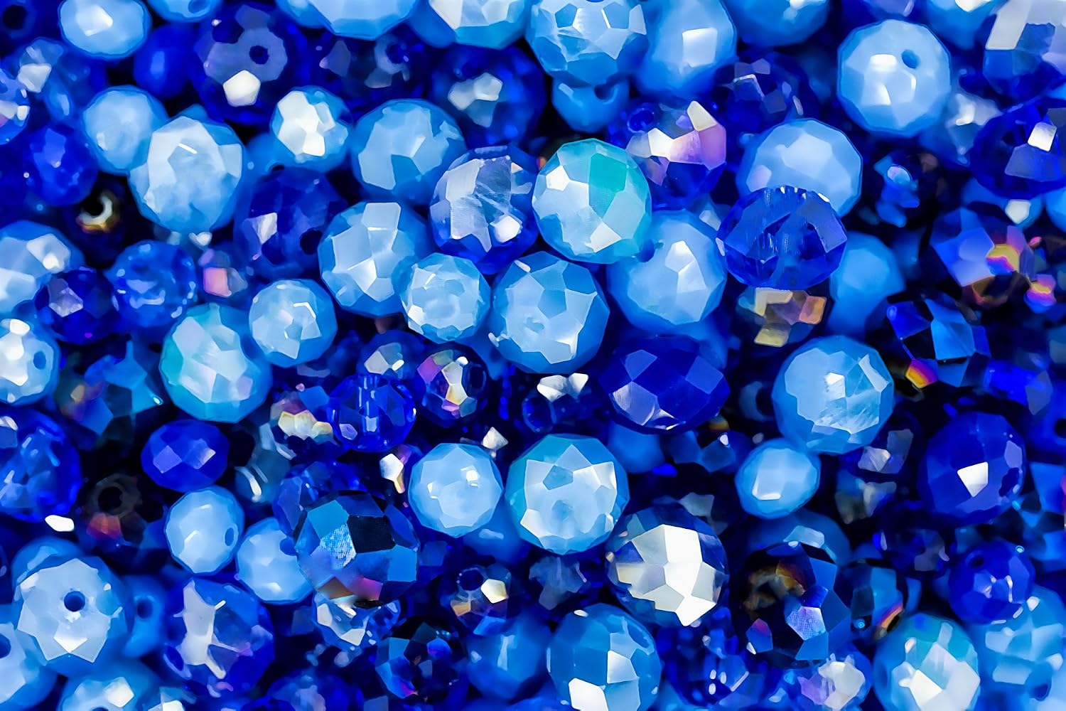 400pcs Ocean Blue Rondelle Glass Crystal Beads - Mixed Blue Set for Jewellery Making & Craft Projects, Ocean Blue Mix, 4mm, 6mm