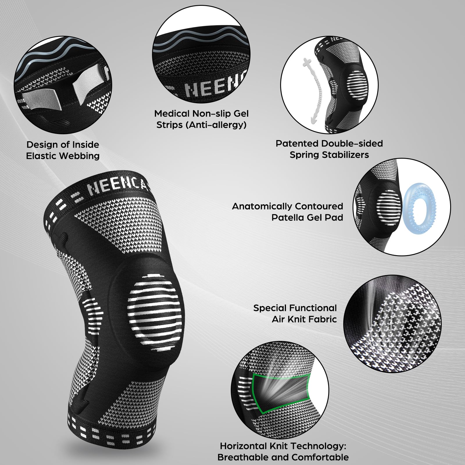 NEENCA Professional Knee Brace, Compression Knee Support with Patella Gel Pad & Side Stabilizers, Medical Knee Sleeve for Pain Relief, ACL,PCL, Meniscus, Injury Recovery, Arthritis, Sports, Workout...