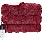 Easthome Electric Heated Throw Blanket - Jacquard Checkered Sherpa 50"x60" Fast Heating Bed Blankets with 6 Heating Levels & 4 Hours Auto Off, Over-Heat Protection ETL, Red