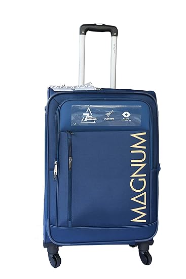 Safari Magnum Stylish 600d Polyester Push Button Trolly Rolling Bag with 4-Wheels Nevy Blue Colour Size-M