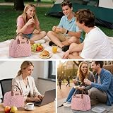HOMESPON Insulated Lunch Bag Pink Women Men 27x21x15 cm Front Pocket view 9