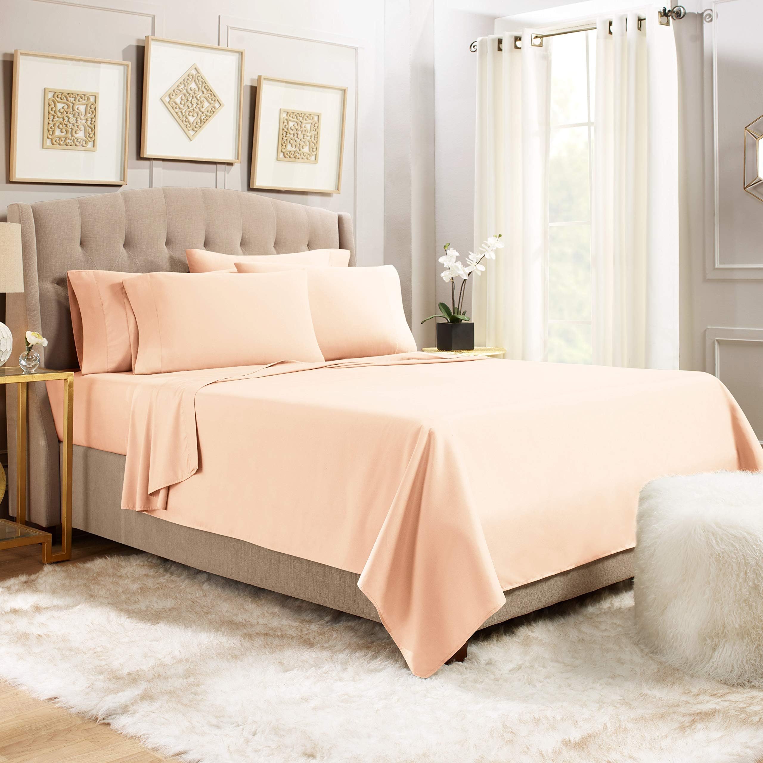 Empyrean Extra Deep Pocket Fitted Sheet - 110 GSM Deep Pocket Bed Sheet Set – Soft Deep Pocket 6 Piece Set - 60 x 80 inches - Extra Deep Pocket Queen Size Sheets - Pale Blush (Pink)