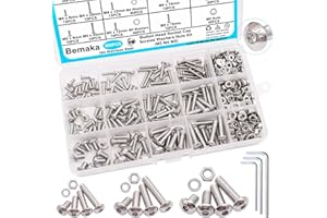 Bemaka 500PCS M3 M4 M5 Metric Screw Assortment Kit, 8-20mm Button Head Socket Cap Screws Bolts Nuts Washers Assortment Kit, 304 Stainless Steel Metric Bolts with 3 Hex Wrench
