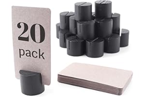 TOROS Store 20 Pack Mini Wood Table Number Holders with 25Pcs Kraft Paper Place Cards - Black Wooden Place Card Holders for T