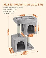 Feandrea Cat Tree Tower 74 cm M Large Perch 2 Caves Scratching Post Grey view 7