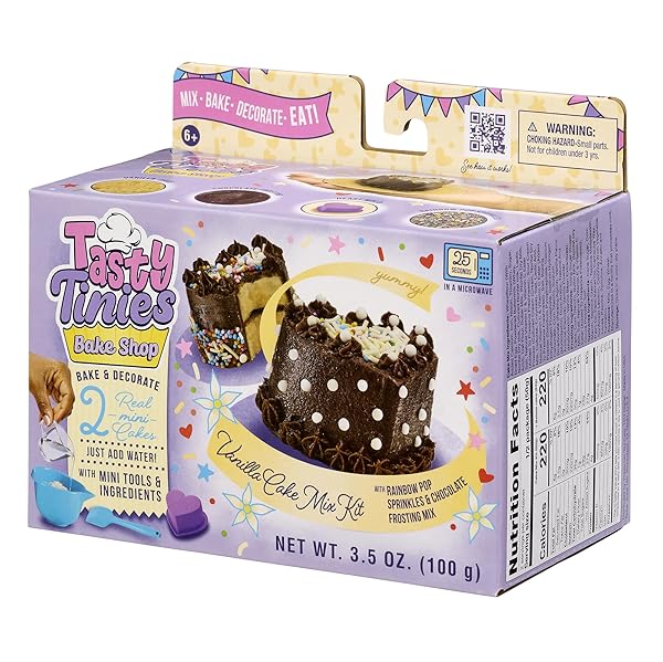 GOLIATH TASTY TINIES BAKE SHOP VANILLA CAKE MIX KIT WITH RAINBOW POP SPRINKLES & CHOCOLATE FROSTING MIX | BAKE & DECORATE 2 REAL MINI CAKES | INCLUDES MINI TOOLS & INGREDIENTS | AGES 6+