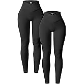OQQ Women's 2 Piece Yoga Leggings Ribbed Seamless Workout High Waist Cross Over Athletic Exercise Leggings