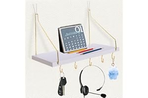 KJSEPHITELIAN Cubicle Shelf For Fabric Walls With Hooks：12x6.0in White Wooden Cubicle Shelf Hanging Organizer Gold Shelves for Accessories Office Stylish Ations cubical Decorations For Women Desk work storage