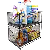 Sorbus® Cabinet Organizer Set — Mesh Storage Organizer with Pull Out Drawers—Ideal for Countertop, Cabinet, Pantry, Under The Sink, Desktop and More (Black Two-Piece Set)