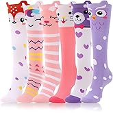 scenicamp Girls Cute Knee High Socks for Girls 6 Pairs Fun Animal Pattern Gift Silly Tall Boot Warm Cotton Socks for Kids 3-12 Years