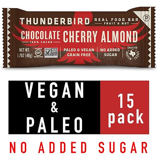 Thunderbird Paleo and Vegan Snacks - Real Food Energy Bars - Nut & Seed - Box of 15 - No Added Sugar, Grain and Gluten Free, Non GMO (Chocolate Cherry Almond) best paleo bars