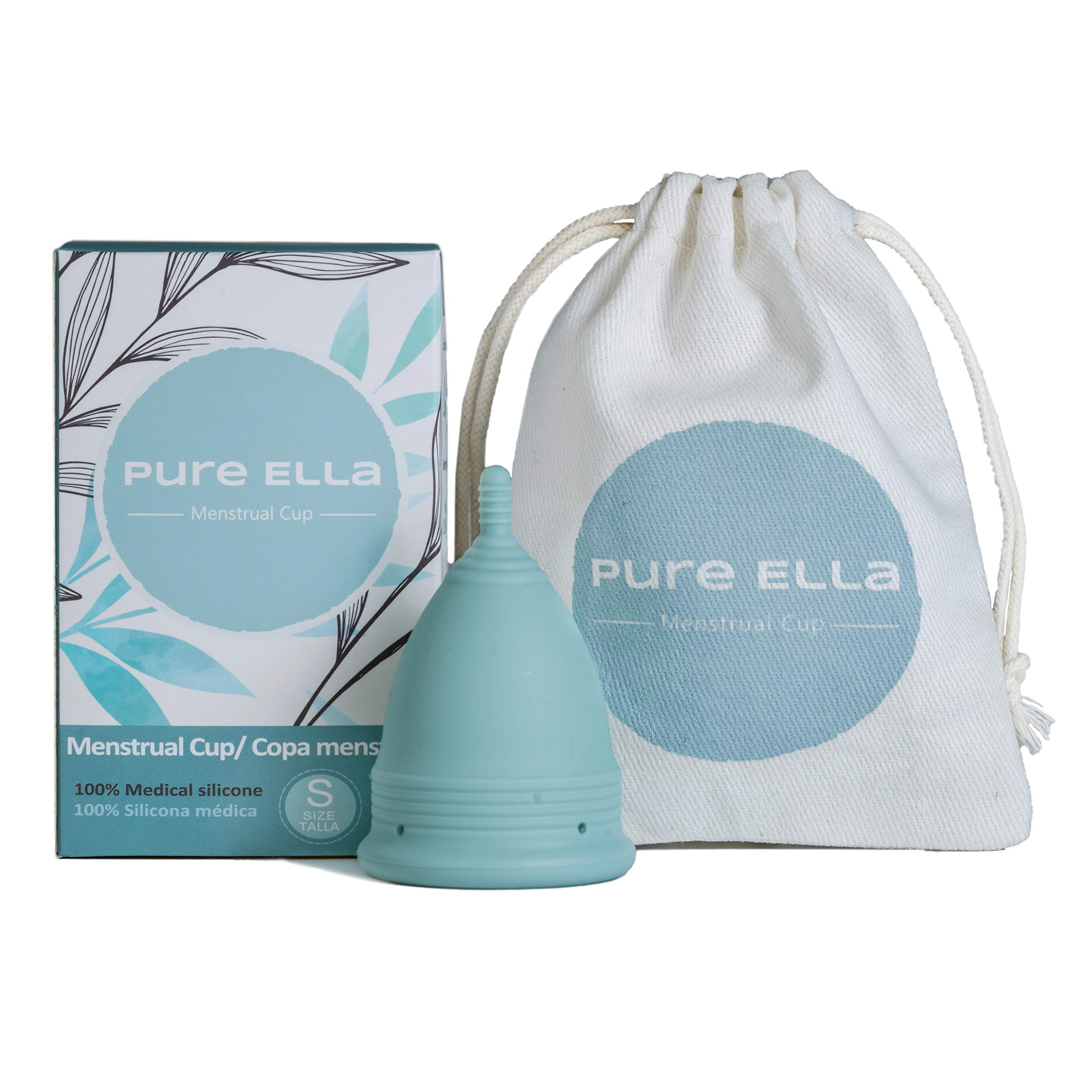 Pure Ella Menstrual Cup - Reusable Soft Silicone Period Cup - Wear for 12 Hours - Medical Grade & BPA Free Silicone Cup - Eco Friendly & Hypoallergenic Feminine Hygiene – Sizes XS, S, L