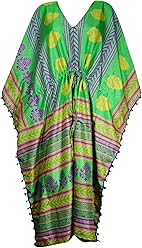 Womens Maxi Caftan Green Kimono Bikini Cover Up Silk Sari Printed Long Kaftan Dress 2XL