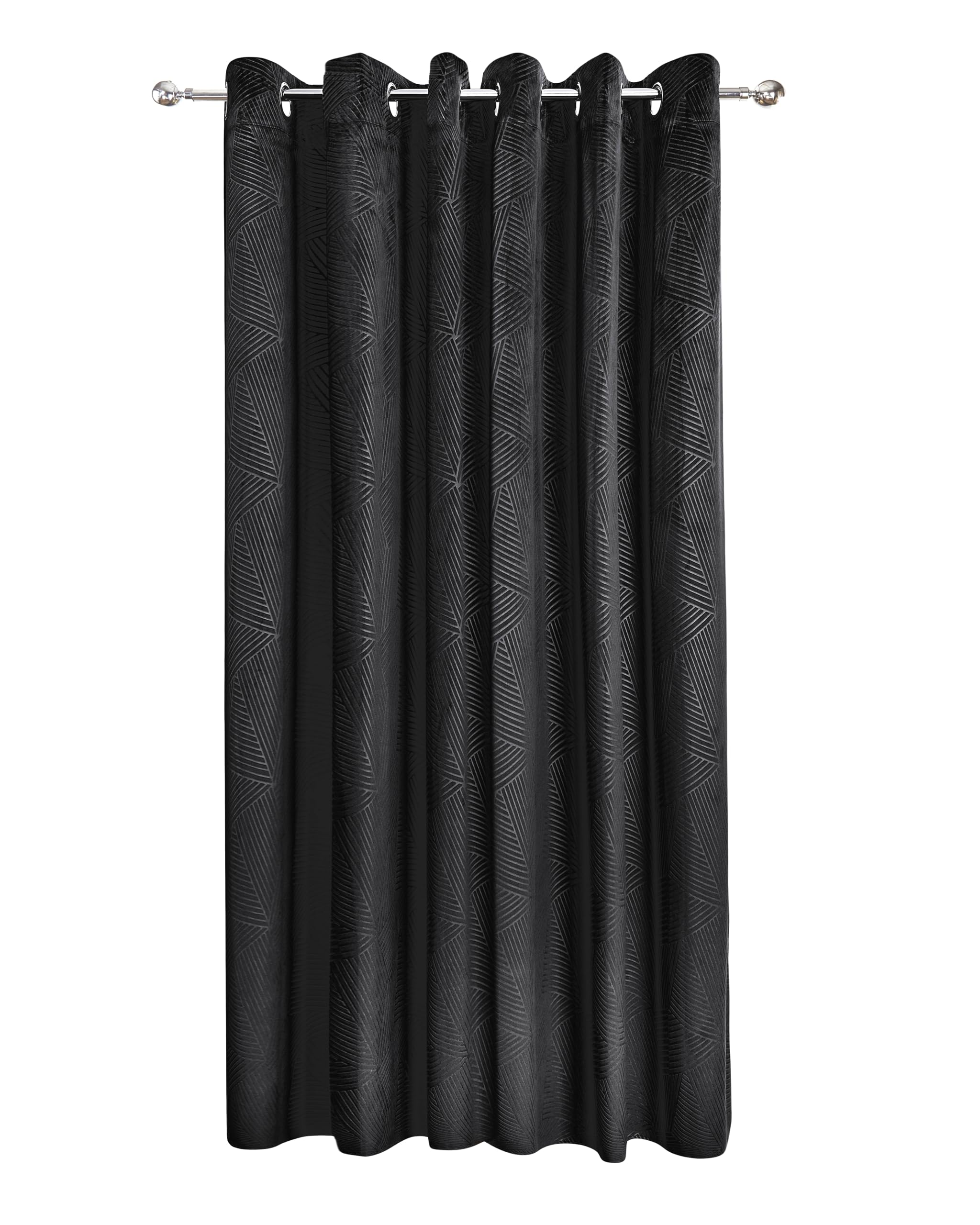 Emma Barclay Midnight - Embossed Velvet Woven Thermal Eyelet Door Curtain (Black, Width 66" x 84"Drop (168x213cm))