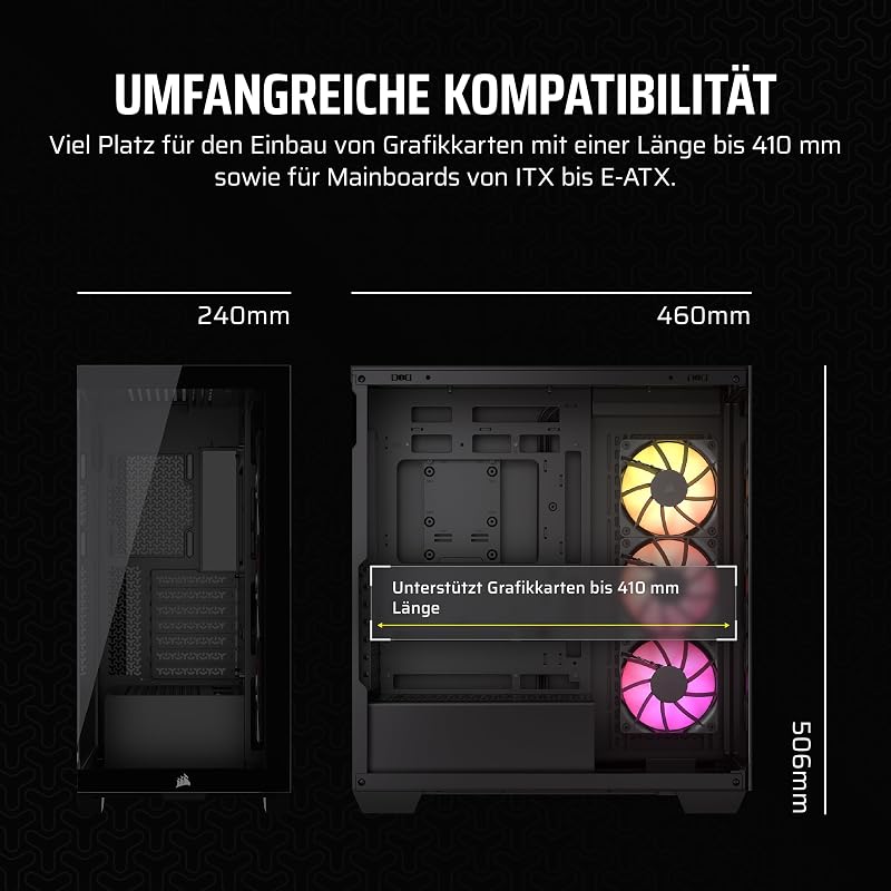 iCUE LINK 3500X RGB Mid-Tower ATX PC-Gehäuse - Gehärtetes Panorama-Glas - Umgekehrte Verbindung Motherboard-Kompatibel -3x CORSAIR iCUE LINK RX120 RGB-Lüfter Im Lieferumfang Enthalten -Schwarz