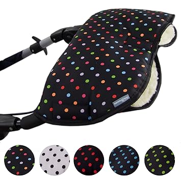BAMBINIWELT MUFF mit Lammwolle, kuscheliger Handwärmer - Muff für Kinderwagen, Buggy, Radanhänger - WOLLE (kl. bunte Punkte)