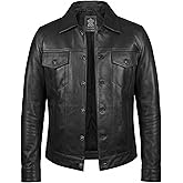 WECNOM Mens Genuine Distressed Leather Motorcycle Jackets Trucker - American Vintage Style Western Trucker Jacket Men