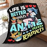 Anime Blanket Gifts for Kids,Life is Better with Anime and Ramen Print Throw,Soft Lightweight Plush Quilt for Bed Sofa Couch Room Decoration 50 in x 40 in Small for Kids