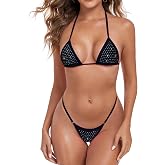SHERRYLO Crystal Micro Bikini Extreme G String Thong Bikinis for Women Sexy Microkini Teeny Swimsuit Womens Bathing Suits