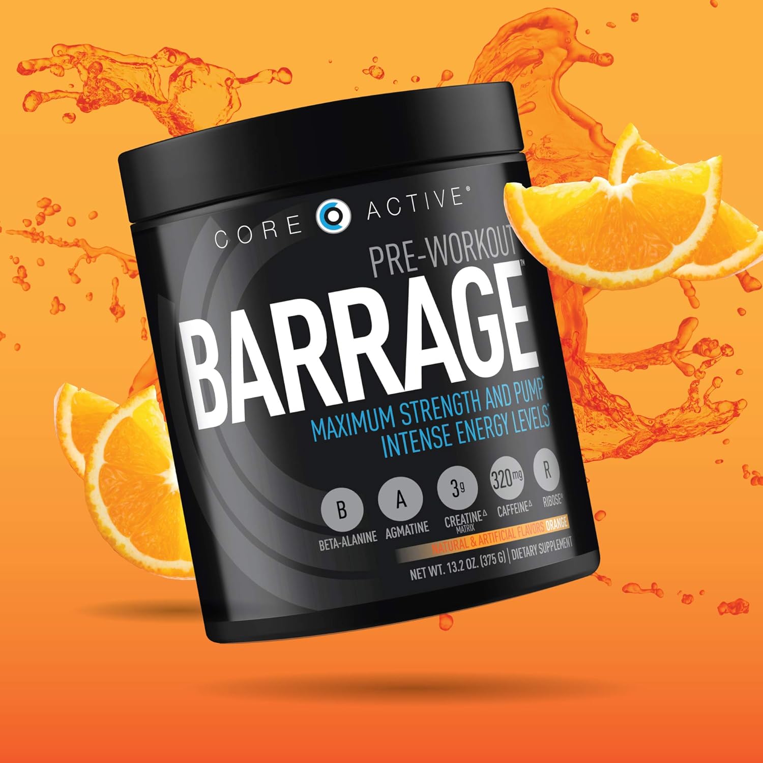 Core Active Barrage Pre Workout - Pre-Workout for Men and Women with Creatine, Beta-Alanine, Agmatine Sulfate, and Caffeine - Pump Up Your Workout with Intense Energy and Focus - Orange (30 Servings): Health & Personal Care