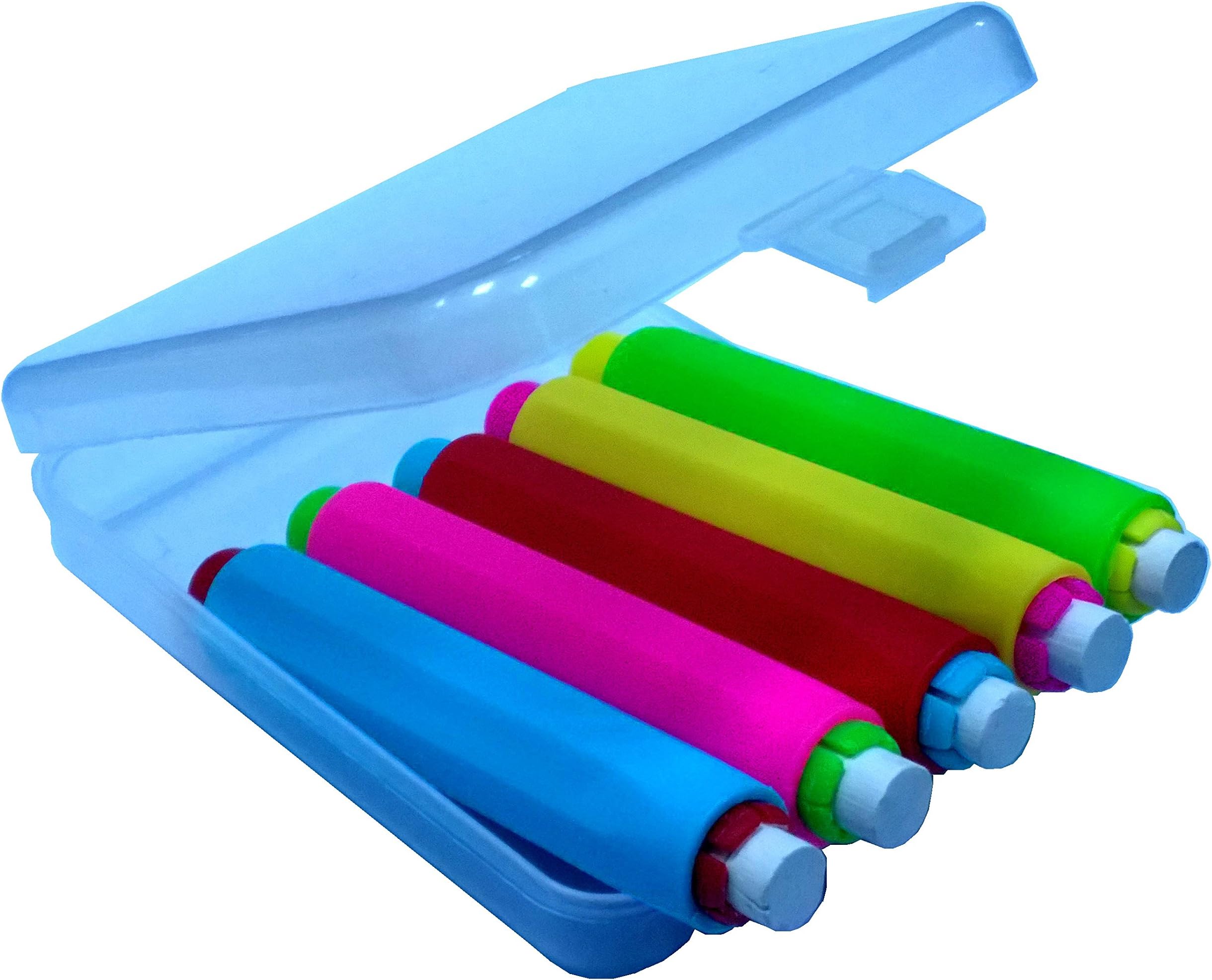 LEZHI 5 Pcs Color Chalk Holder with Storage Hard Case - Blackboard Adjustable Chalk Clip Set for Teachers Kids School Office Drawing Board 9.5x1.7cm