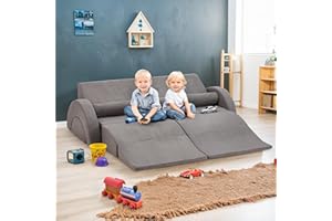 HOMMOW 14pcs Kids Modular Couch, Versatile Toddler Play Couch with Soft Washable Fabric, Foam Sofa Kids Sectional Sofa for Boys and Girls, Grey