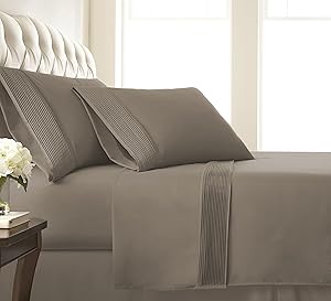 Southshore Fine Linens - Vilano Springs - 4 Piece - Extra Deep Pocket Pleated Sheet Set, King, Dark Taupe