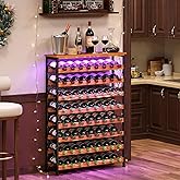 64 Bottles Wine Rack Freestanding Floor with 2 in 1 LED Light, Wine Bottle Rack Wine Holder Wine Storage Shelf for Kitchen Bar Pantry, Tall Wine Cabinet Stand Display 31.85''L X 10.6''W X 47.95''H