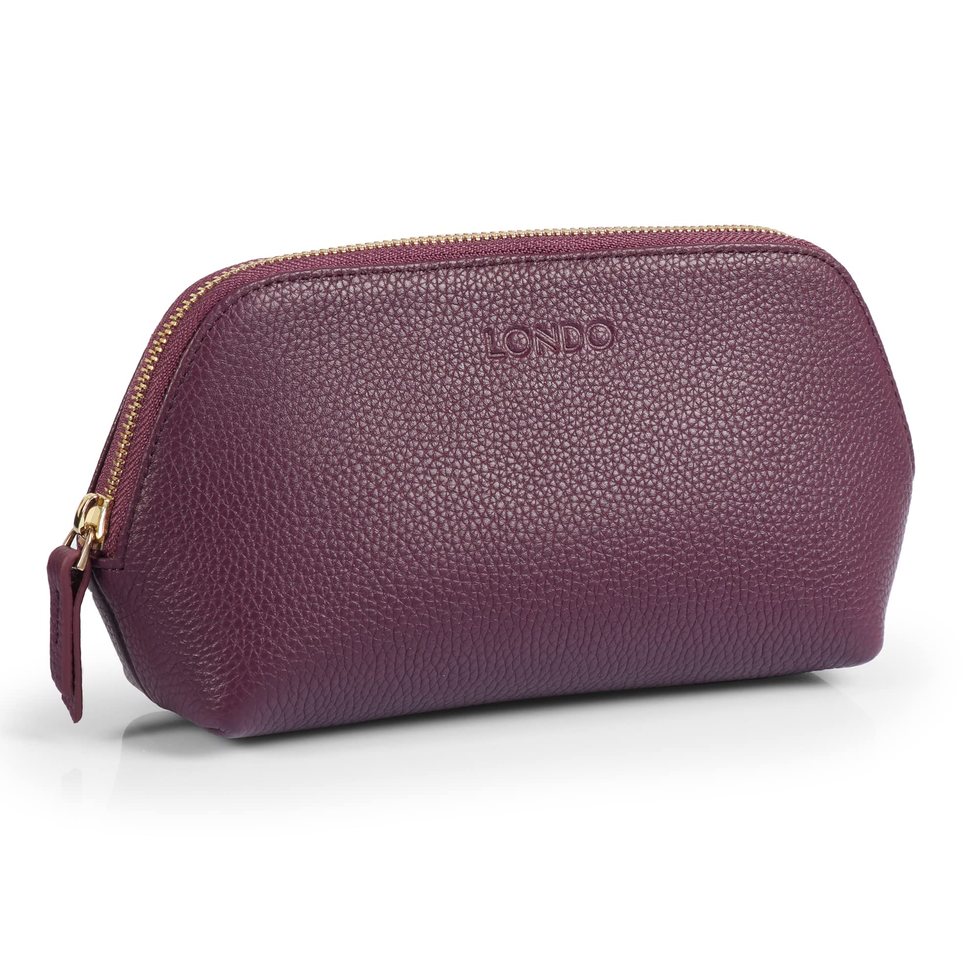 Londo Genuine Leather Makeup Bag Cosmetic Pouch Travel Organizer Toiletry Clutch Purple