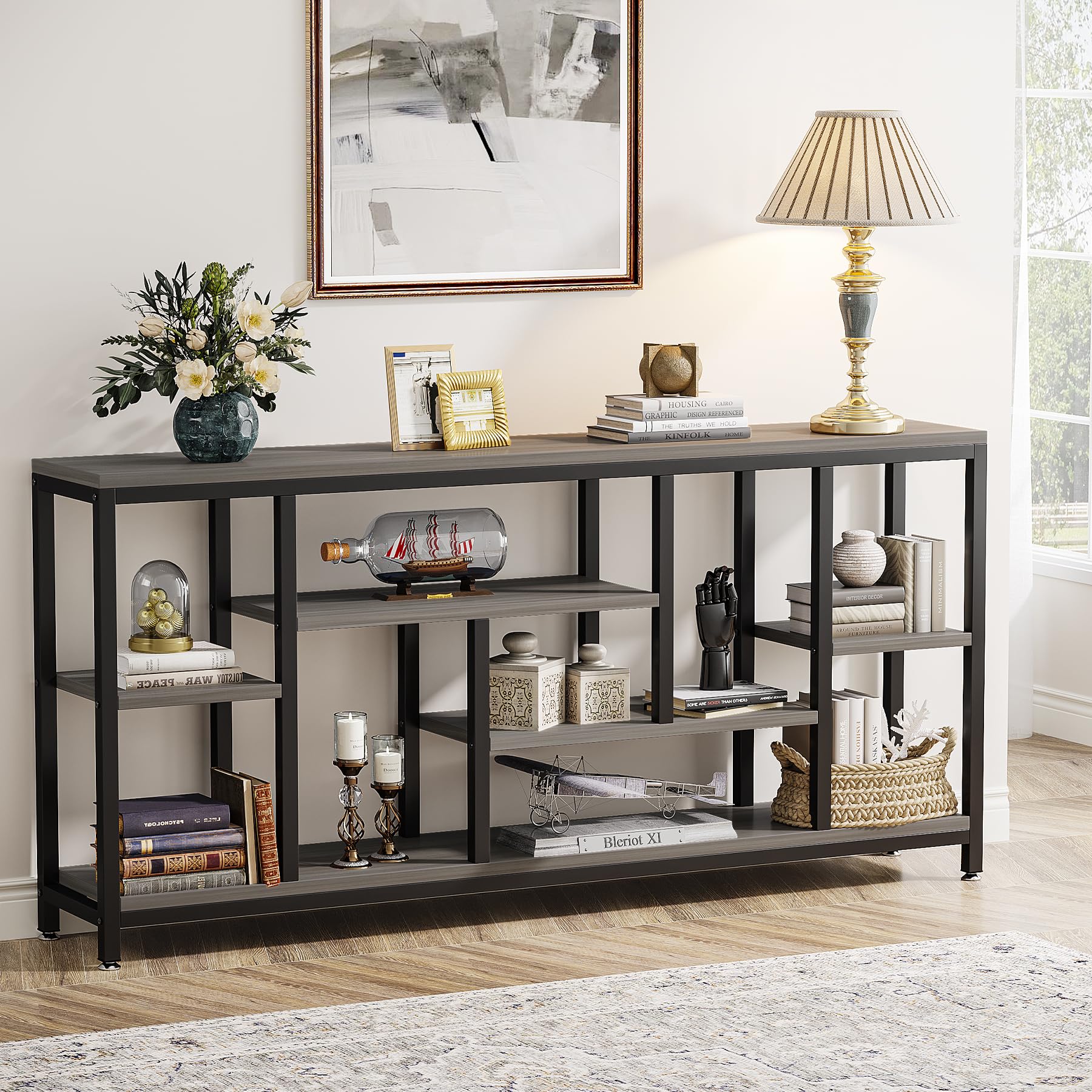 Photo 1 of Tribesigns Console Sofa Table, 70.9 inch Extra Long Console Table Behind Couch with Storage Shelves, 3-Tier Modern Narrow Entryway Hallway Accent Table for Living Room, Grey