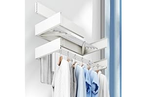 BOQORAD Clothes Drying Rack Wall Mounted 32“,Drying Rack Clothing Wall Mount,Laundry Drying Rack,Wall Mounted Clothes Hanging Rack (White)