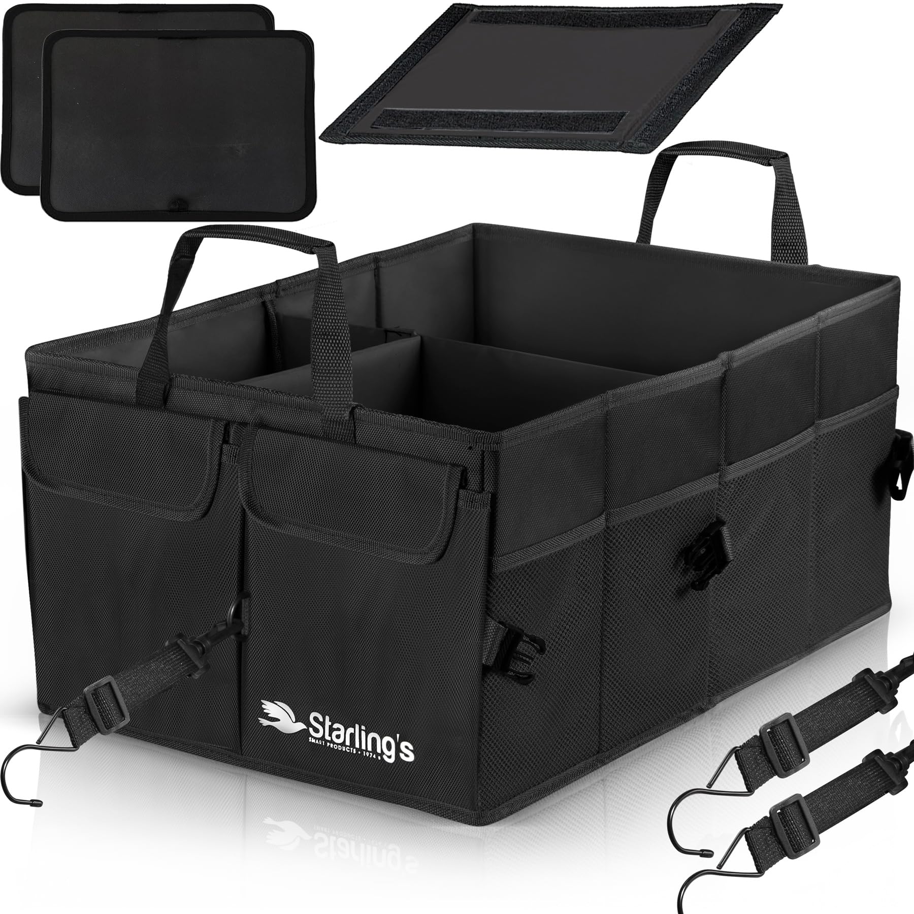 Starling's Car Boot Organiser Bags - Car Trunk Organiser Tidy Organization, Super Strong&Durable, Collapsible, Storage Box For Auto, Truck, SUV-Adjustable Compartments, Antislip, Waterproof