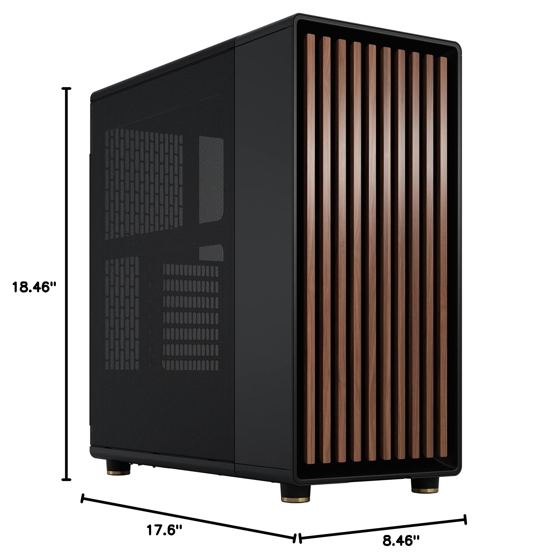 Fractal Design North - Genuine Walnut Wood Front - Mesh Side Panels - Two 140mm Aspect PWM Fans Included - Type C USB - ATX Airflow Mid Tower PC Gaming Case,Charcoal Black