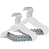 Finnhomy Non-Slip Clothes Hangers for Baby and Kids 20-Pack Velvet Hangers with Movable Clips, Heavy-Duty and Space-Saving for Pants,Skirts, Coat, White