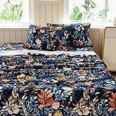 MICORAL Boho Floral Queen Sheet Set, 4-Piece Printed Botanical Bed Sheets, 16" Deep Pocket, Ultra Soft & Cooling Sheet, Oeko-TEX Certified, Midnight Blooms