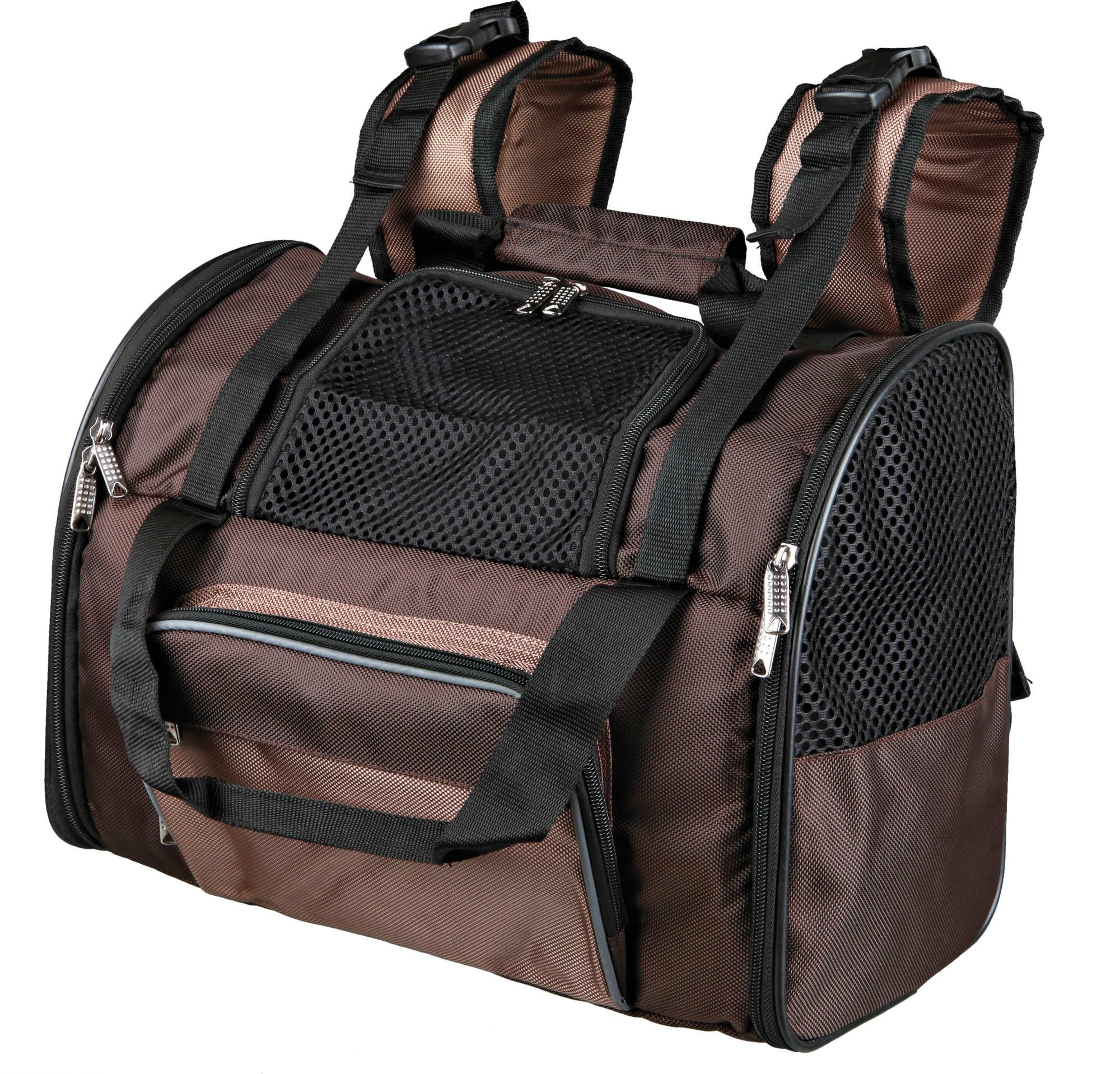 TRIXIE Backpack Shiva - also as carrier bag - attaches to trolley - short leash - padded base - 41 × 30 × 21 cm - brown - 28871