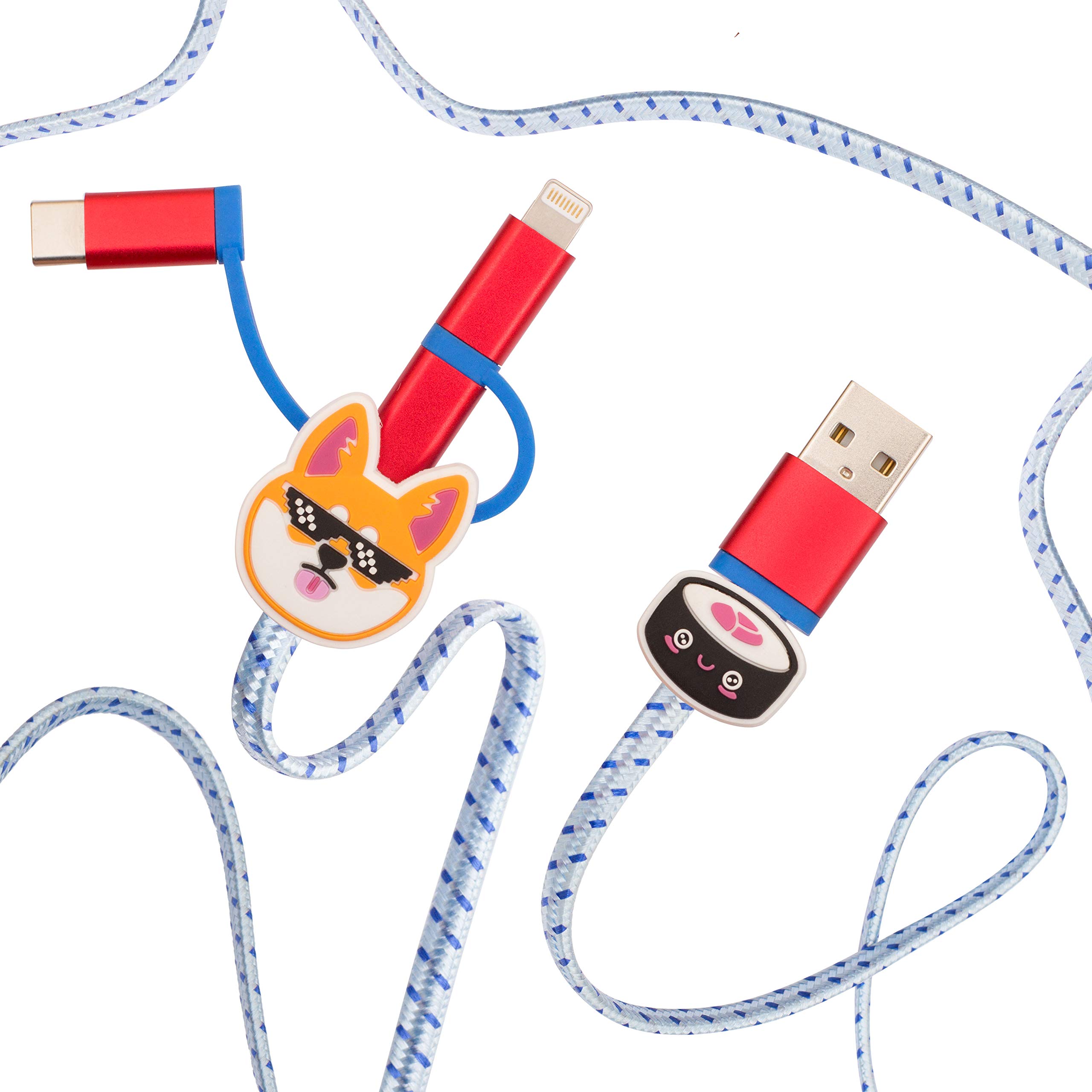 Thumbs Up 3-in-1 Universal USB Phone Charging Cable Cute Shiba Emoji