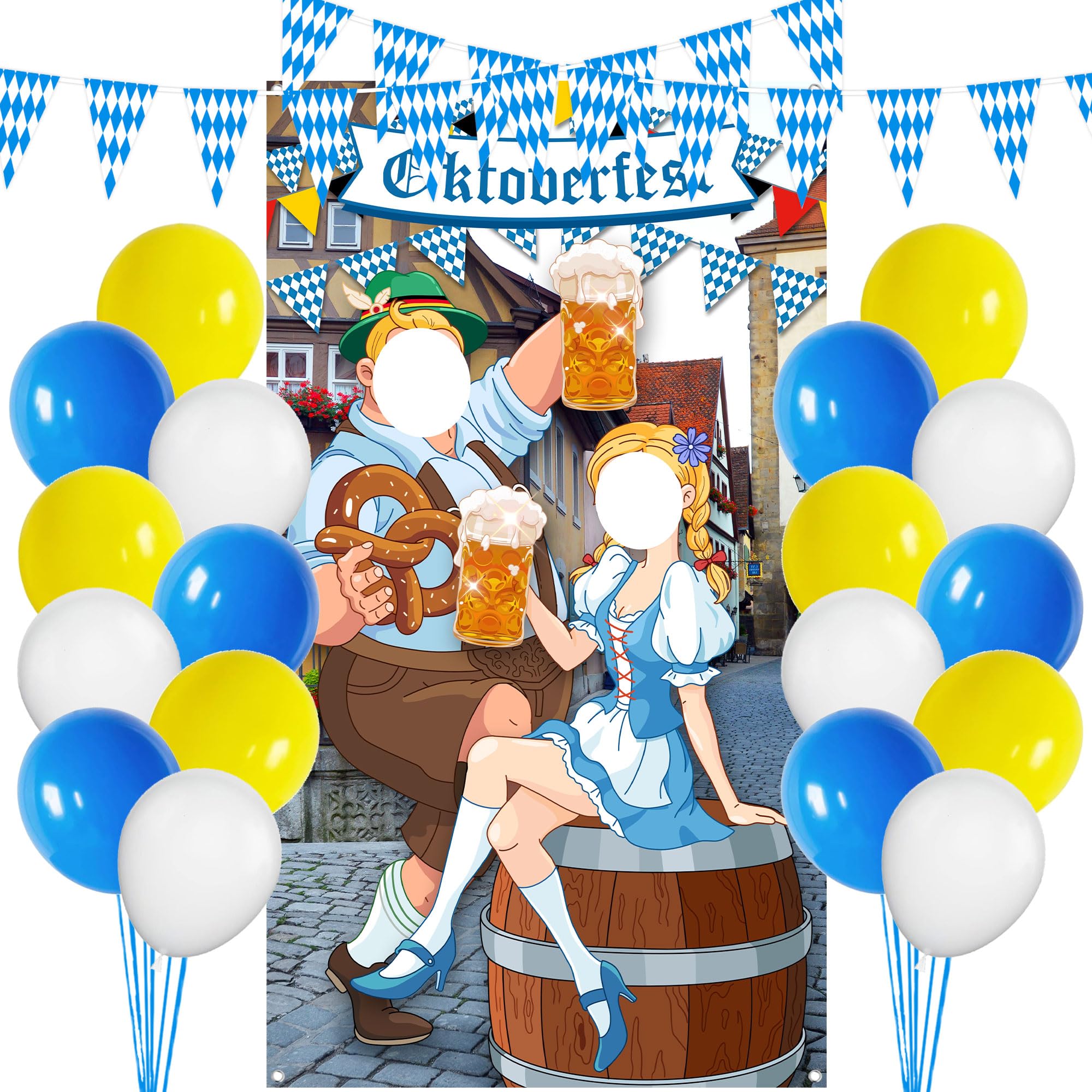 Photo 1 of **3 pack**DMIGHT Oktoberfest Decorations Set with Backdrop, Pennant Banners and Balloons, Oktoberfest Party Supplies for Bavarian Theme, Photo Booth Props Decorations For German Theme Party Beer Festival Party